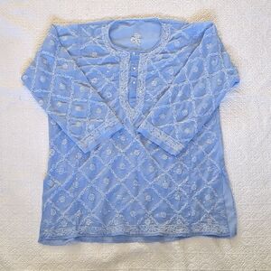 Embroidered Blue Tunic Top